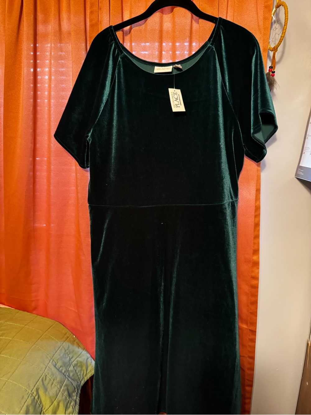 The Children’s Place Emerald Green Velour Dress Short Sleeve Fit & Flare Sz L - Picture 4 of 14
